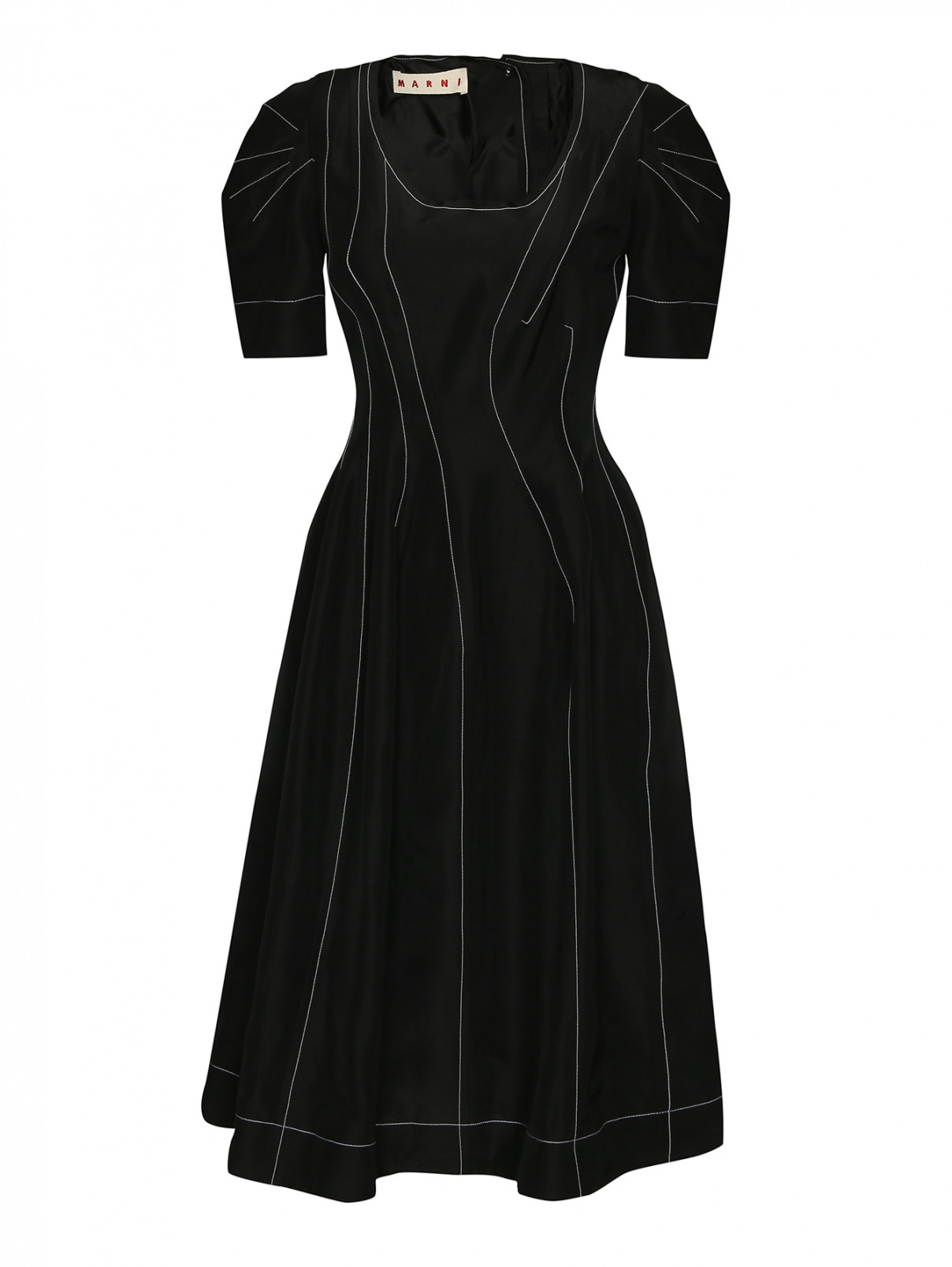 Платье из смесевой вискозы с контрастной строчкой Marni  –  Общий вид  – Цвет:  Черный