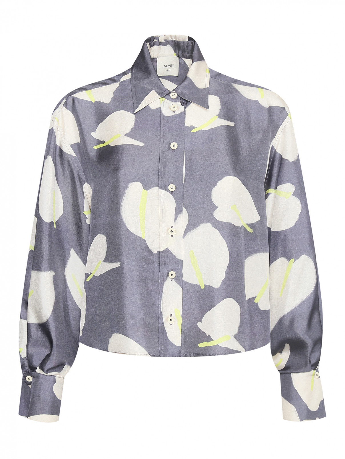 Блуза из шелка с цветочным узором Alysi  –  Общий вид  – Цвет:  Серый