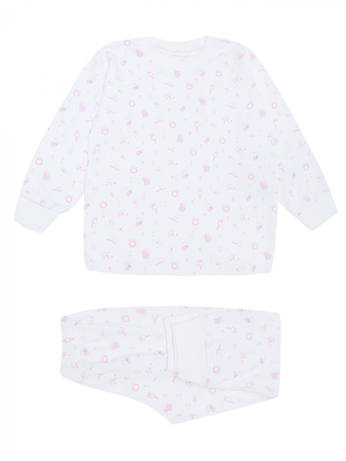 Пижама из хлопка с принтом Kissy Kissy  –  Общий вид  – Цвет:  Белый