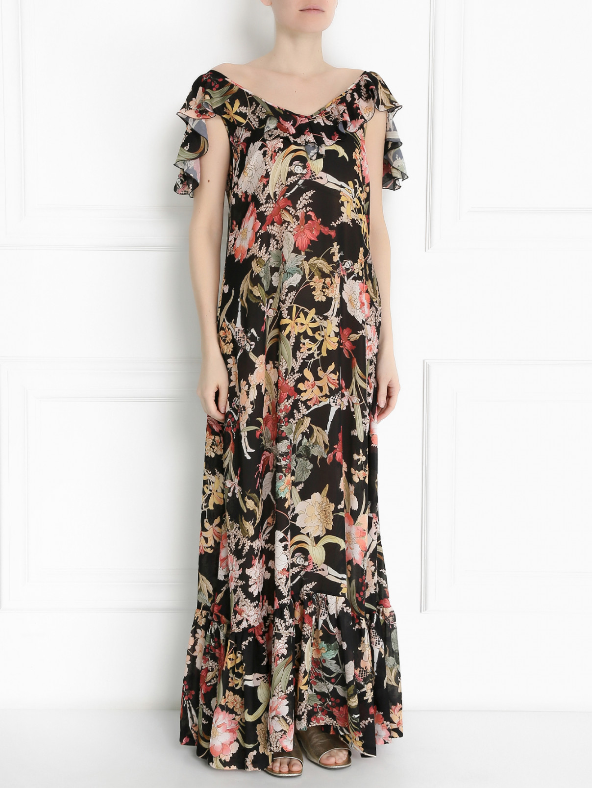 Платье-макси с цветочным узором I'M Isola Marras  –  Модель Общий вид  – Цвет:  Черный