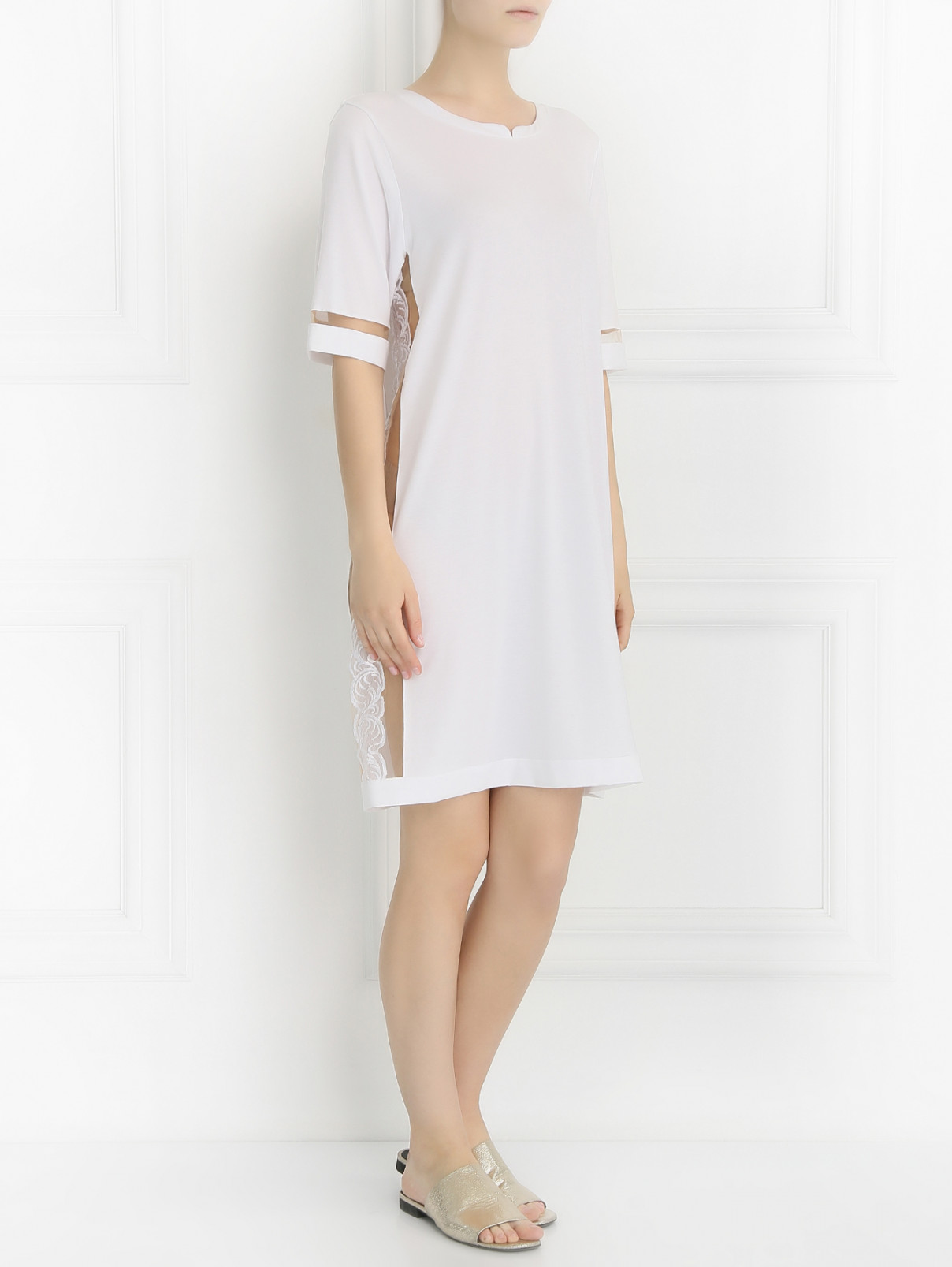 Сорочка со вставками из кружева La Perla  –  Модель Общий вид  – Цвет:  Белый