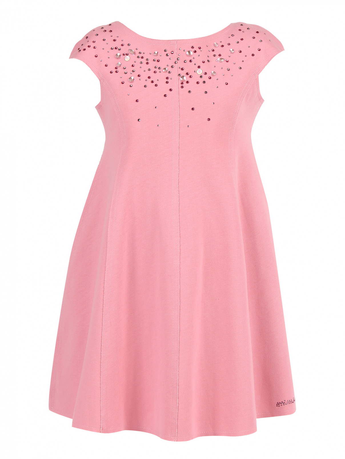 Платье из хлопка с отделкой кристаллами MiMiSol  –  Общий вид  – Цвет:  Розовый