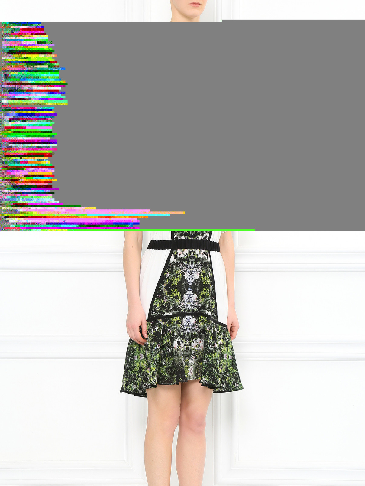 Платье-мини из шелка с узором Kira Plastinina  –  Модель Общий вид  – Цвет:  Зеленый