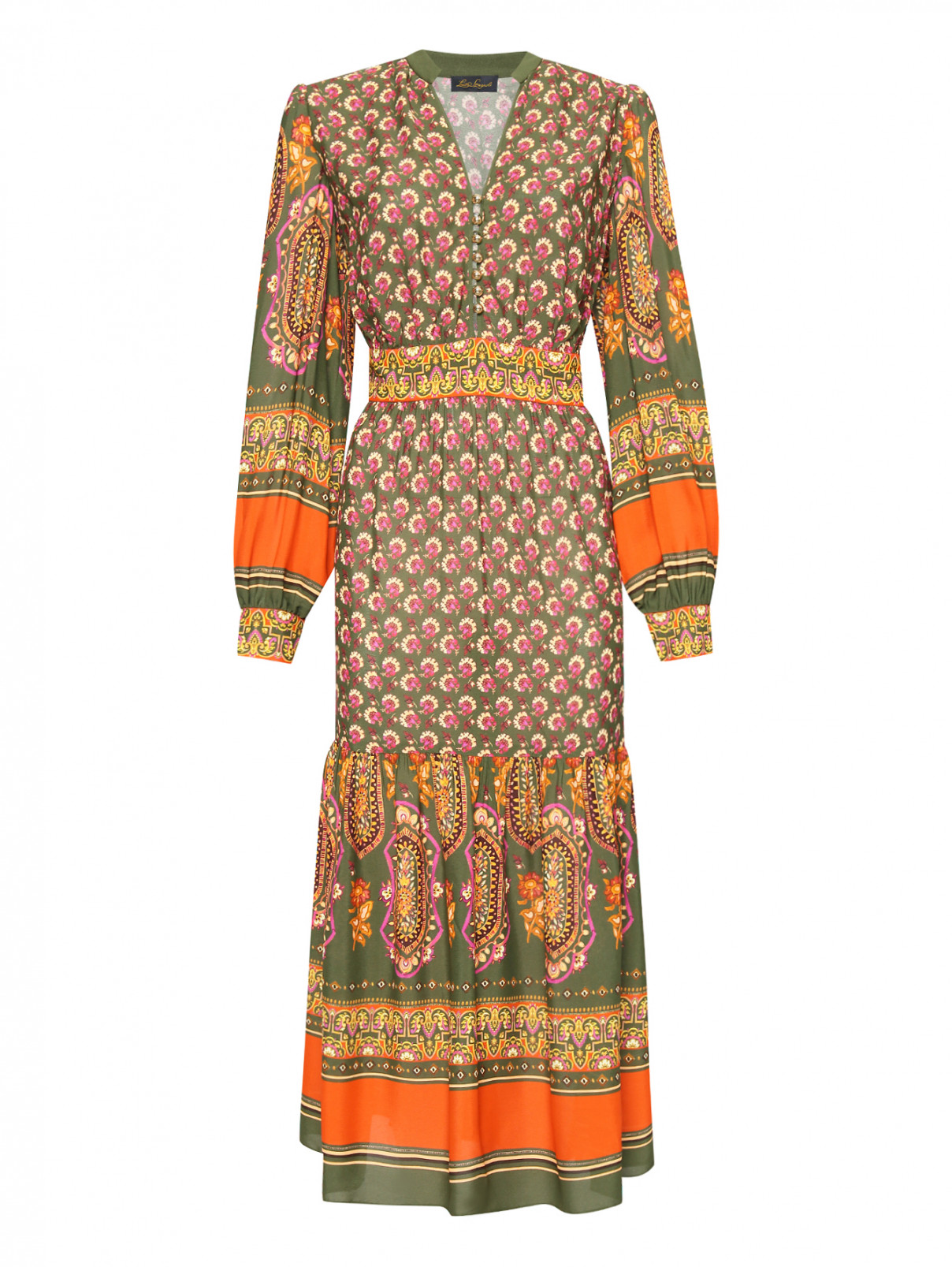 Платье-макси на пуговицах с узорами Luisa Spagnoli  –  Общий вид  – Цвет:  Мультиколор