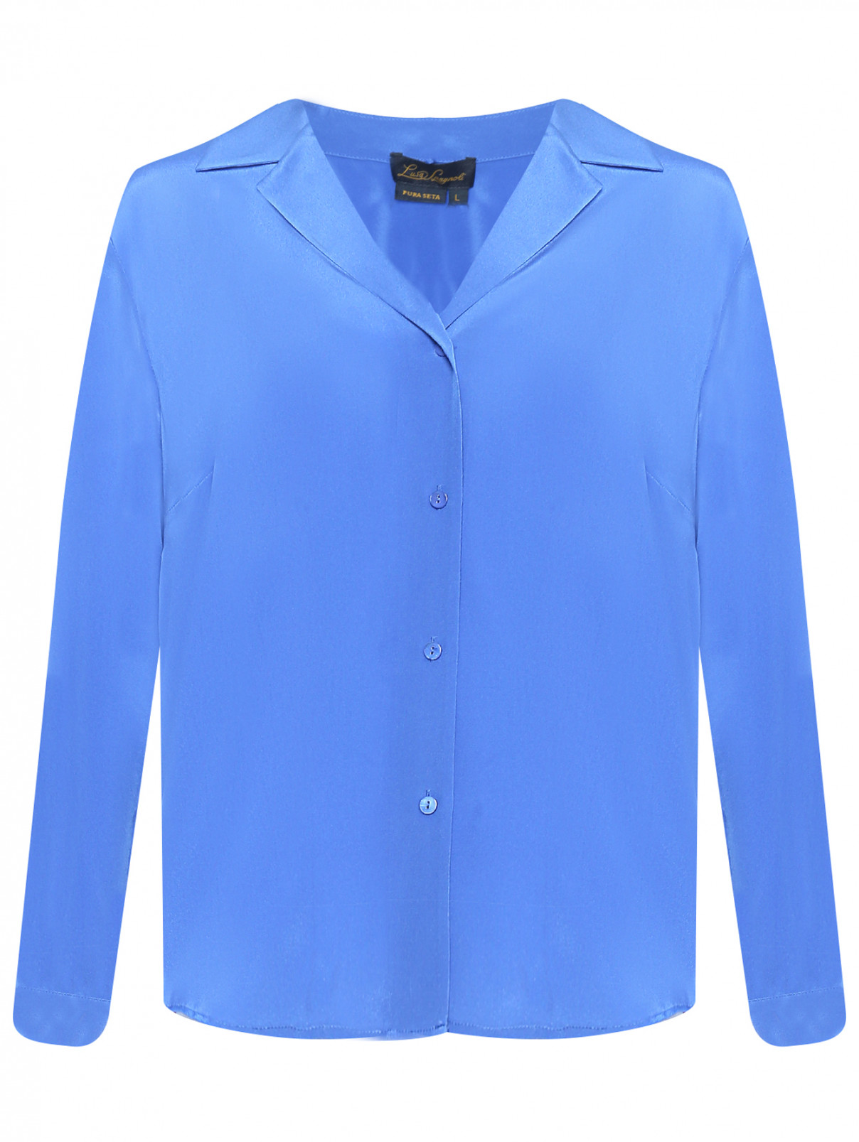 Блуза из шелка на пуговицах Luisa Spagnoli  –  Общий вид  – Цвет:  Синий