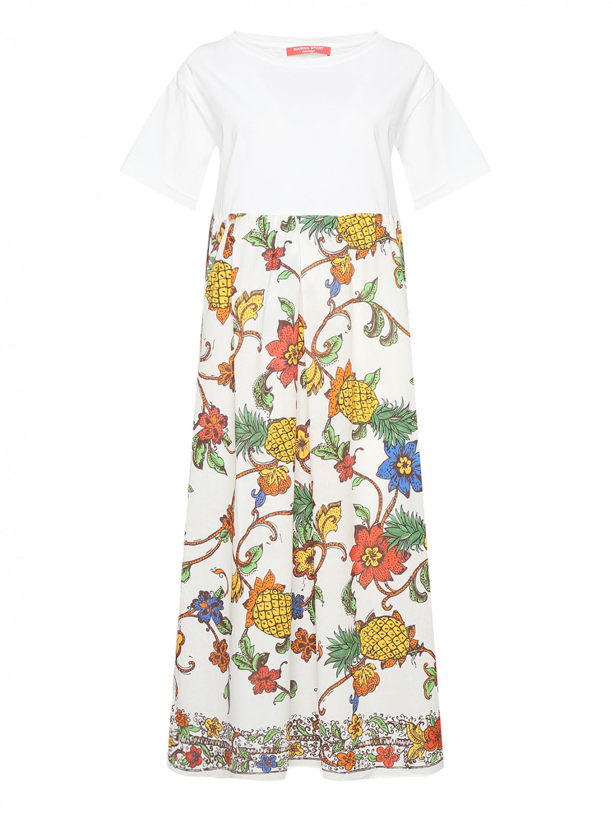 Комбинированное платье из хлопка с узором Marina Rinaldi  –  Общий вид  – Цвет:  Мультиколор