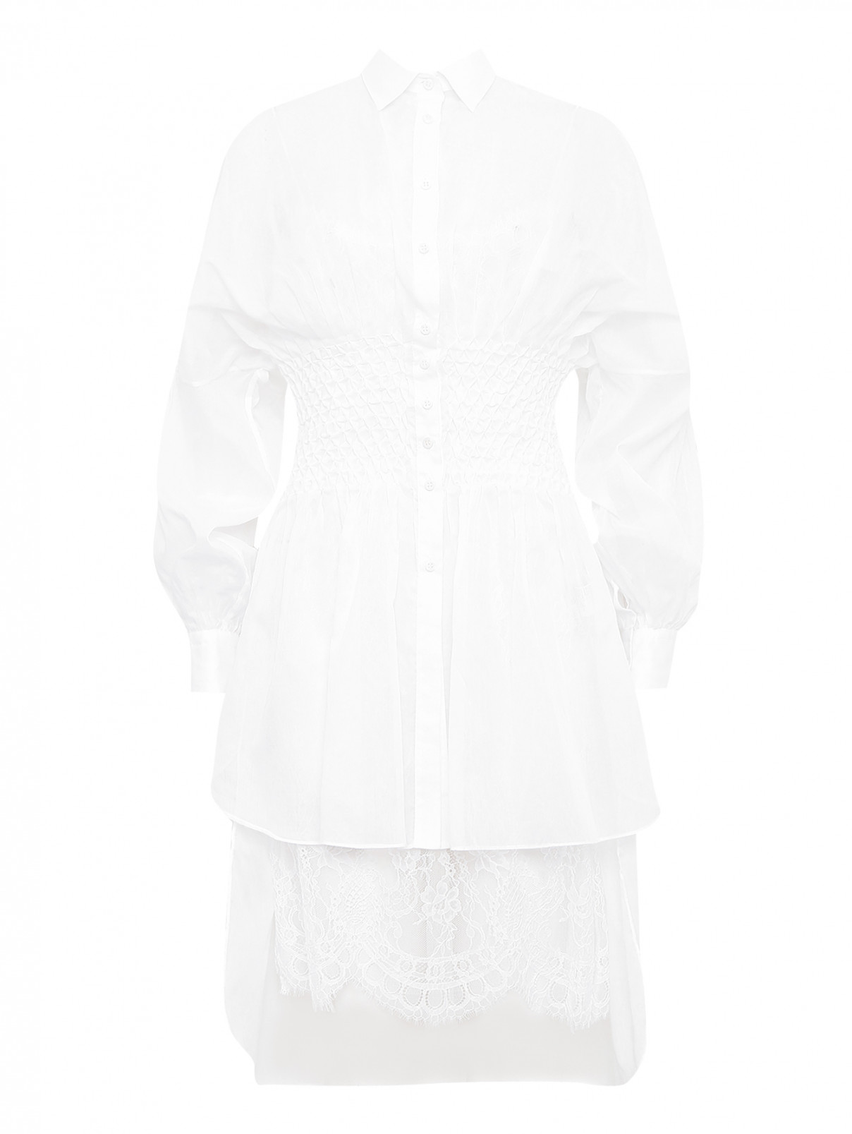 Платье-рубашка из хлопка с отделкой буфами Ermanno Scervino  –  Общий вид  – Цвет:  Белый