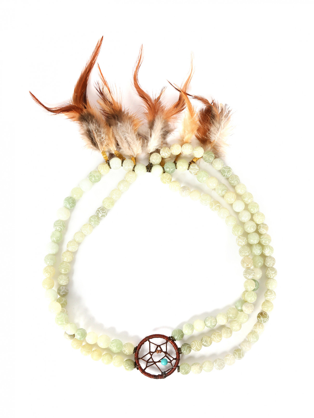 Ожерелье-ловец снов из камня с перьями Евгения Линович  –  Общий вид  – Цвет:  Мультиколор