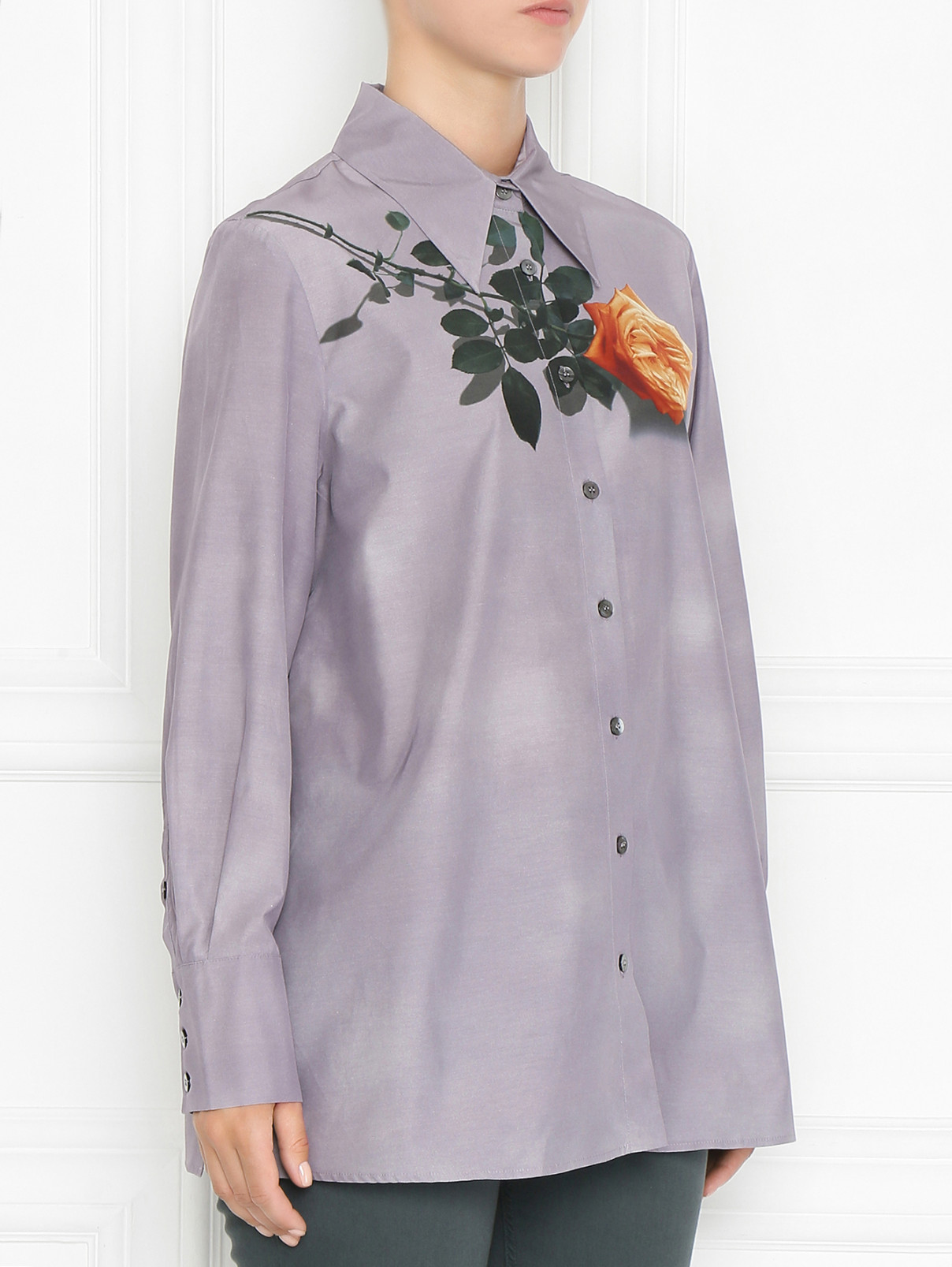 Рубашка из смешанного хлопка с узором Marina Rinaldi  –  МодельВерхНиз  – Цвет:  Фиолетовый