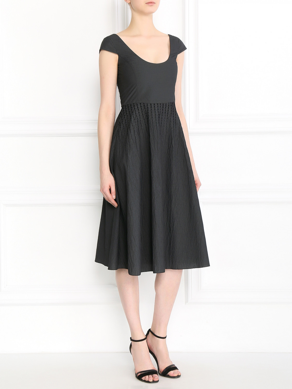 Платье-миди из хлопка Emporio Armani  –  Модель Общий вид  – Цвет:  Серый