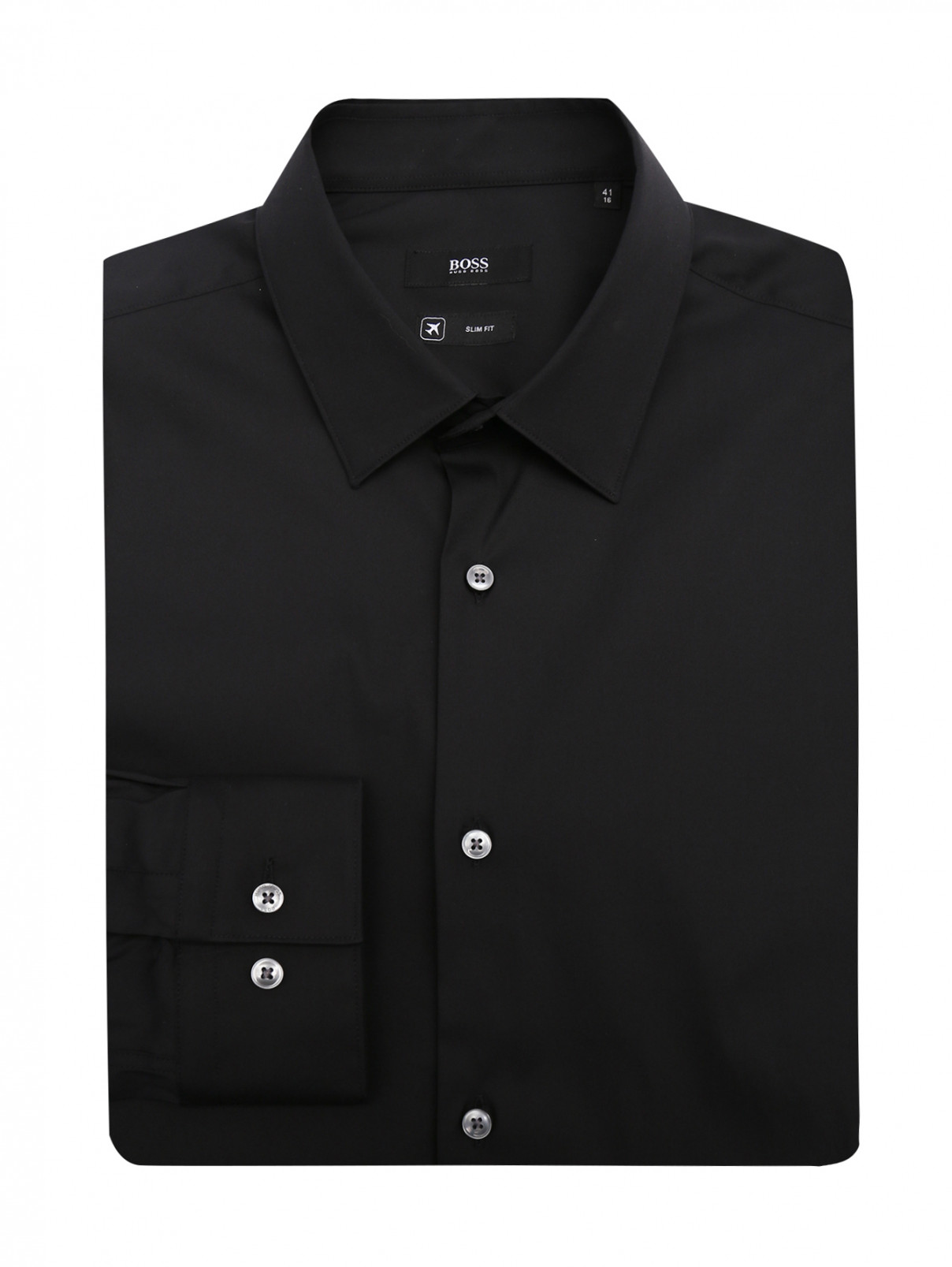 Рубашка из хлопка на пуговицах Boss  –  Общий вид  – Цвет:  Черный