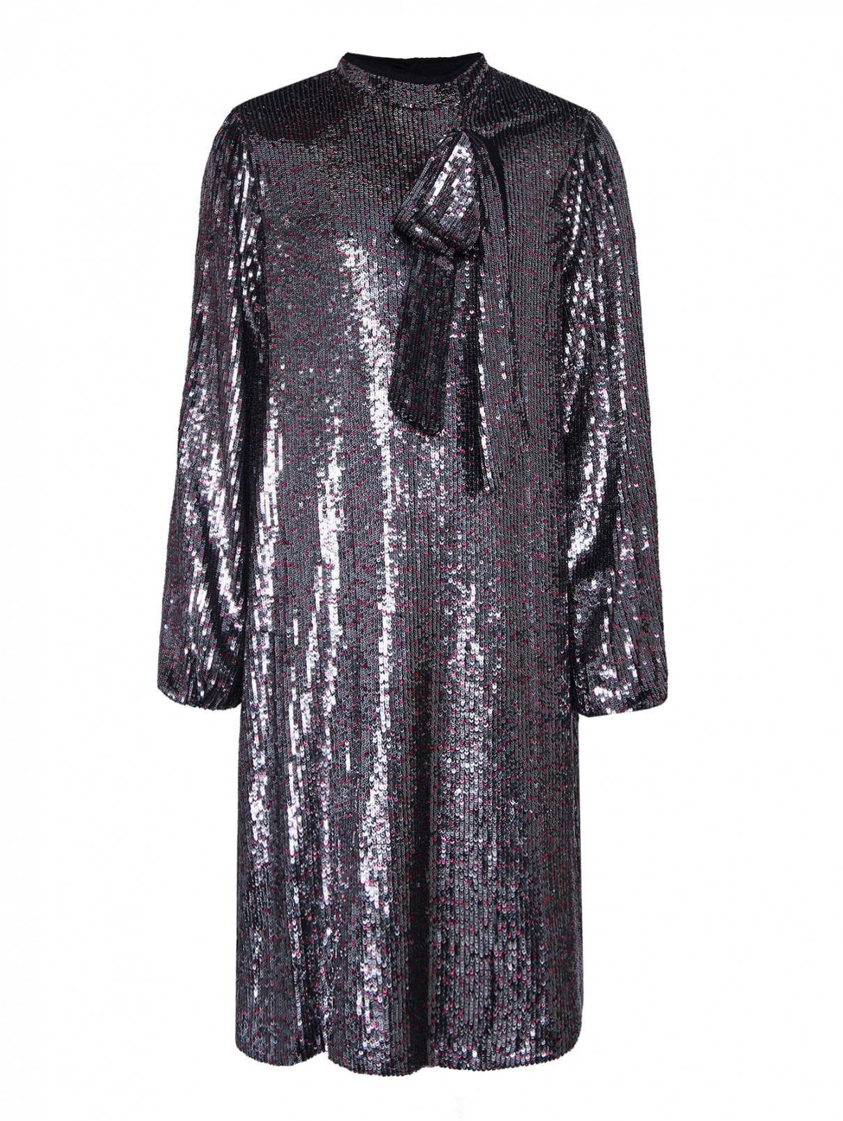 Платье из пайеток со съемным бантом N21  –  Общий вид  – Цвет:  Серый