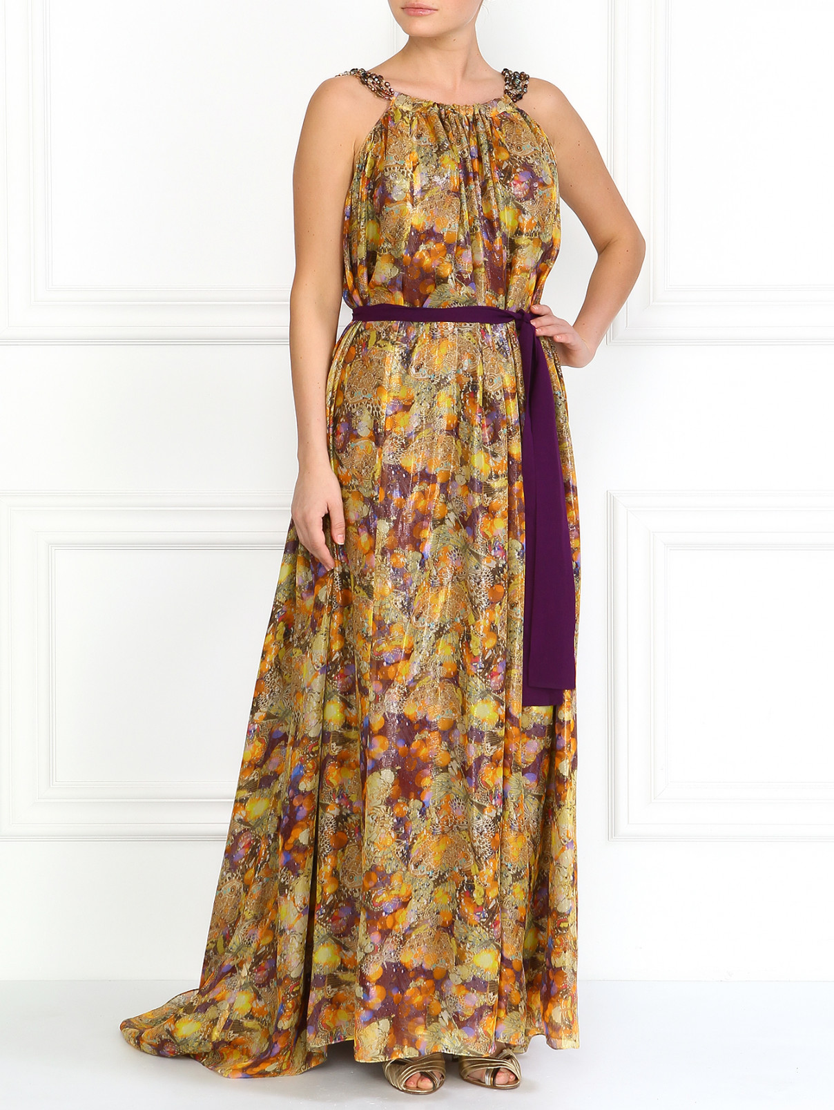 Шелковое макси-платье с абстрактным принтом A La Russe  –  Модель Общий вид  – Цвет:  Узор