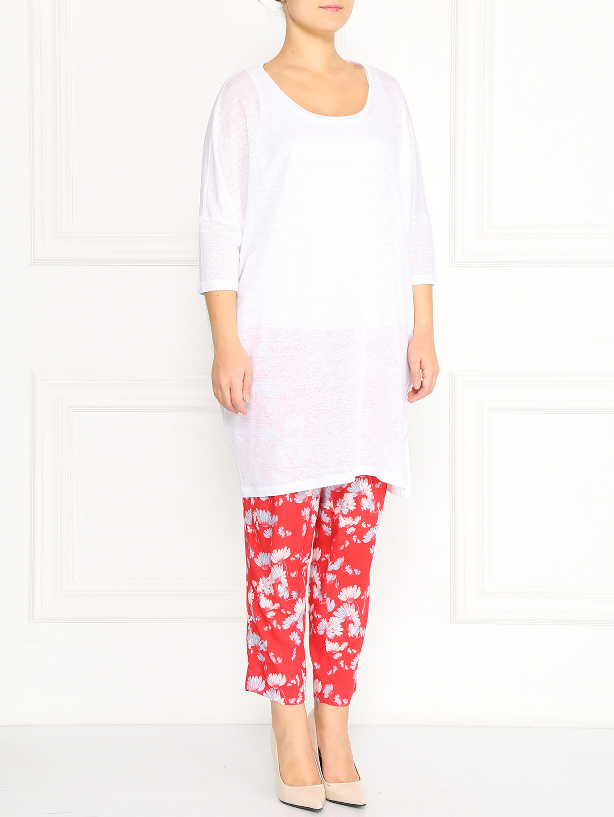 Легкие укороченные брюки с цветочным узором Marina Sport  –  Модель Общий вид  – Цвет:  Красный