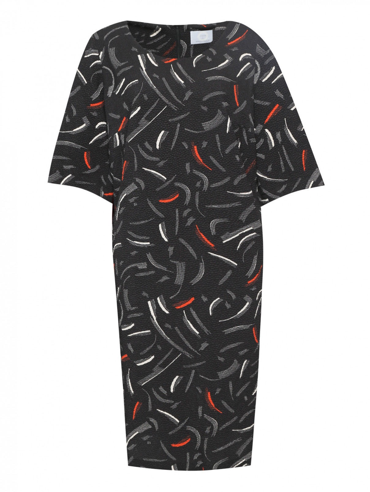 Платье-миди свободного кроя с узором Marina Rinaldi  –  Общий вид  – Цвет:  Черный