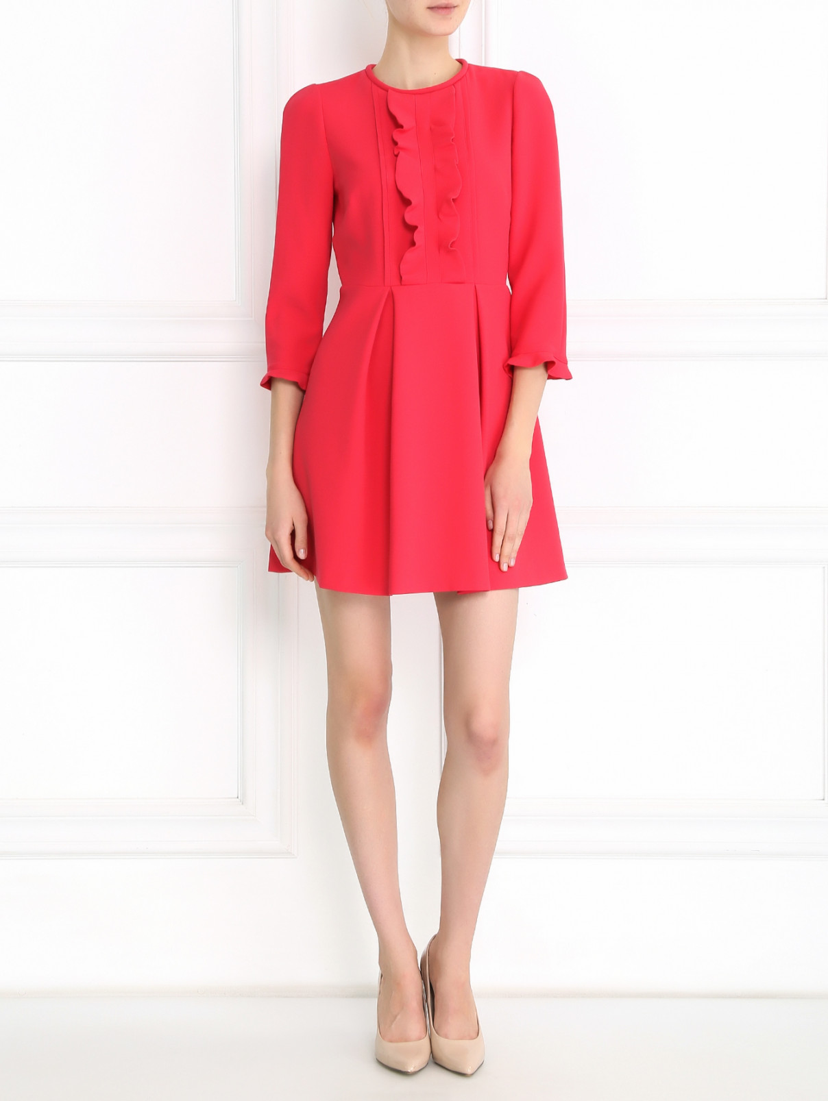 Платье-мини с оборками Tara Jarmon  –  Модель Общий вид  – Цвет:  Розовый