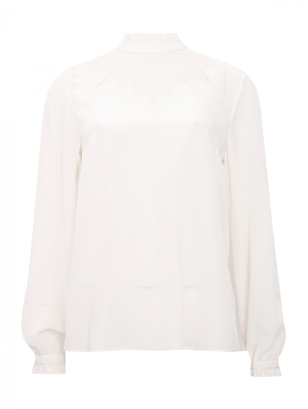 Блуза из шелка с кружевной ставкой на спине Paul&Joe  –  Общий вид  – Цвет:  Белый