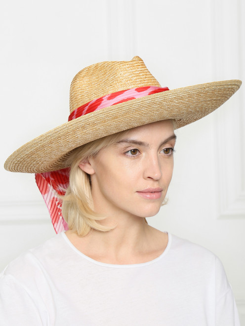 Соломенная шляпа с контрастным платком Ermanno Scervino - МодельОбщийВид