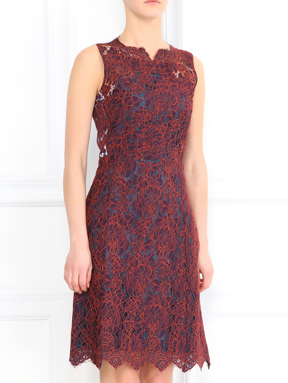 Платье из кружевного полотна и контрастной вставкой Carven  –  Модель Верх-Низ  – Цвет:  Красный