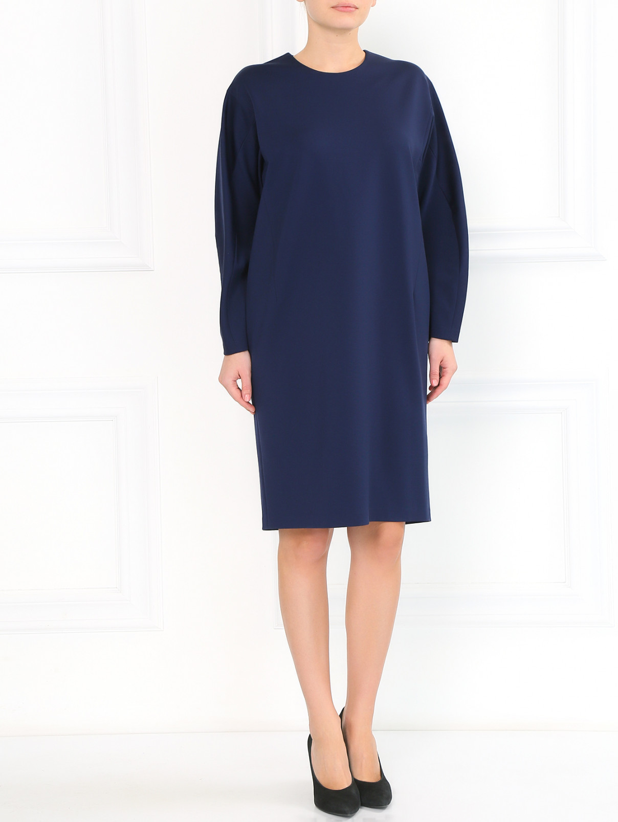 Платье свободного кроя с боковыми карманами Jil Sander  –  Модель Общий вид  – Цвет:  Синий