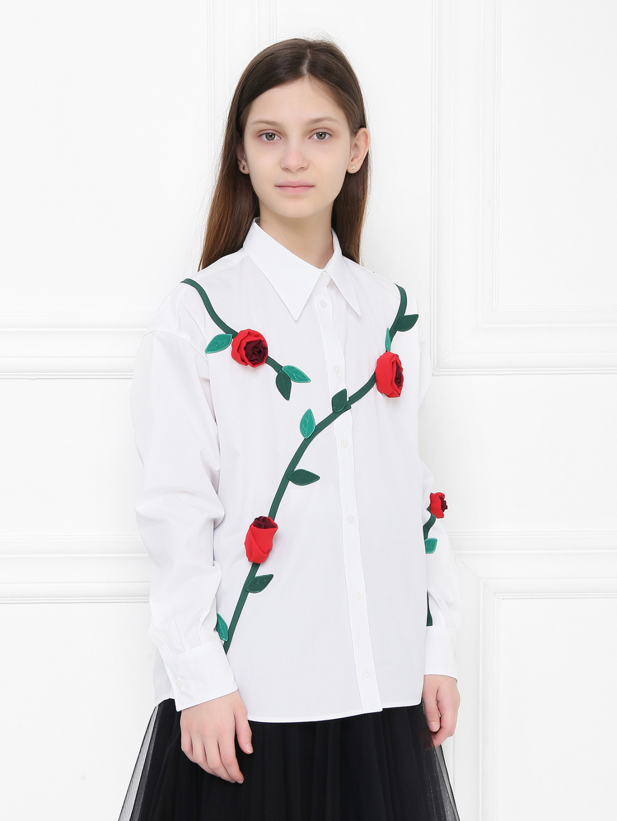 Блуза из хлопка с аппликацией Dolce & Gabbana  –  МодельВерхНиз  – Цвет:  Белый