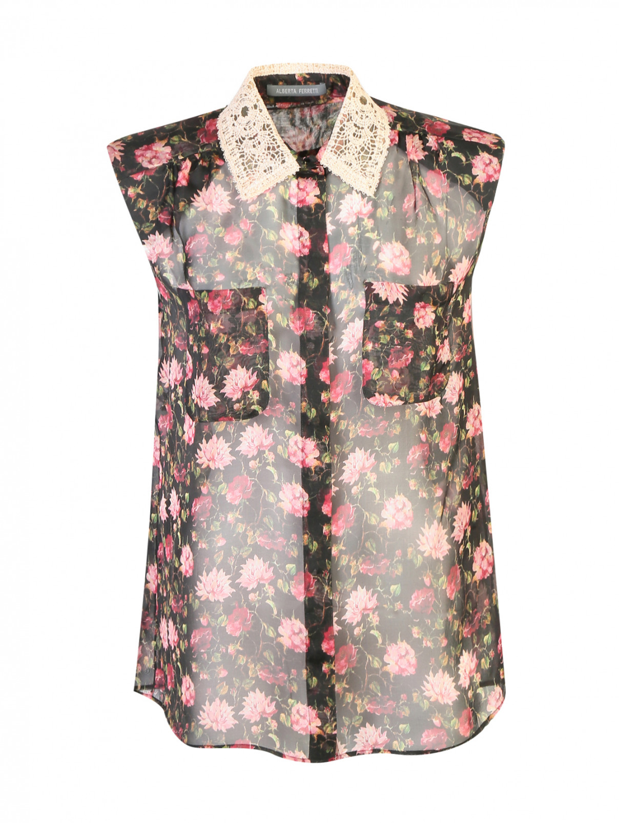 Блуза из шелка с цветочным принтом Alberta Ferretti  –  Общий вид  – Цвет:  Черный