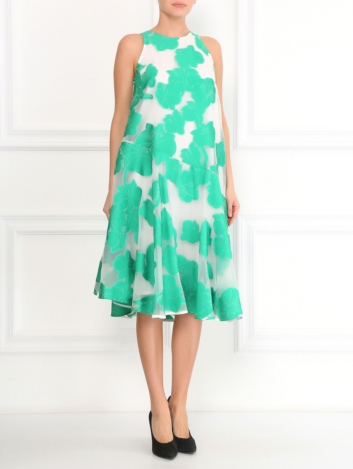 Платье-миди свободного кроя с цветочным узором P.A.R.O.S.H.  –  Модель Общий вид  – Цвет:  Зеленый
