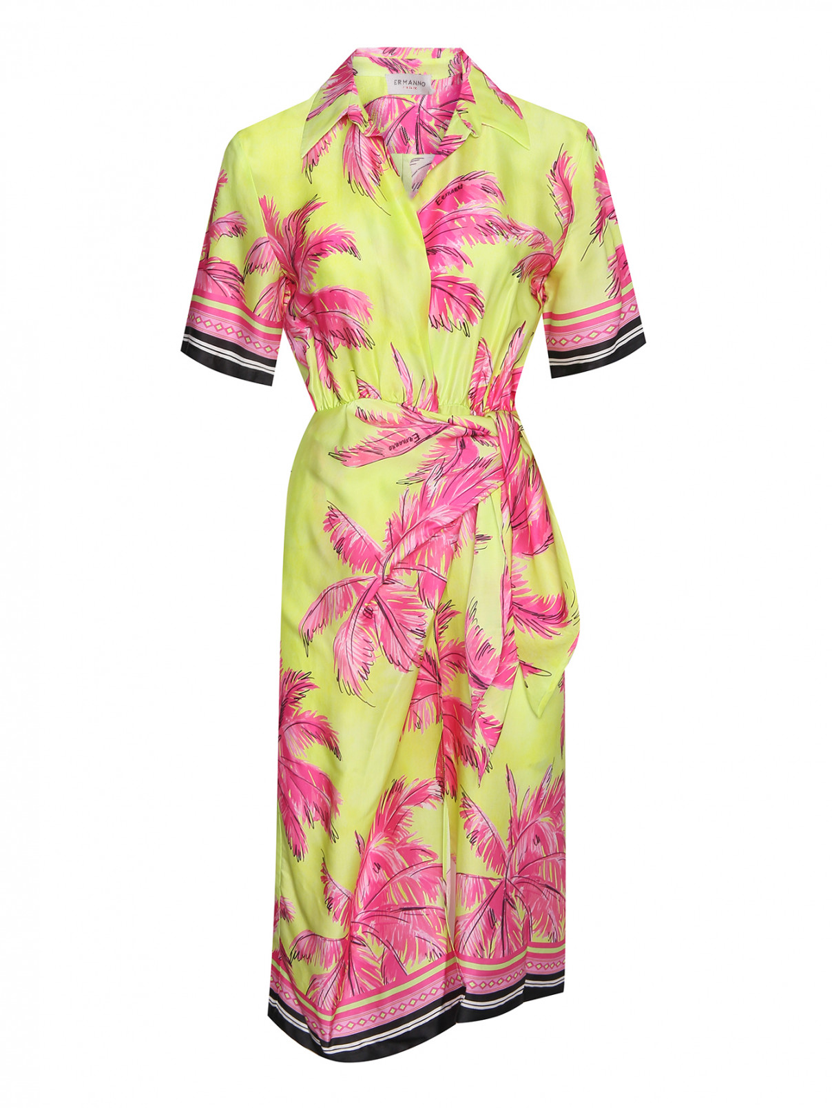 Платье на запах с растительным узором Ermanno Firenze  –  Общий вид  – Цвет:  Розовый