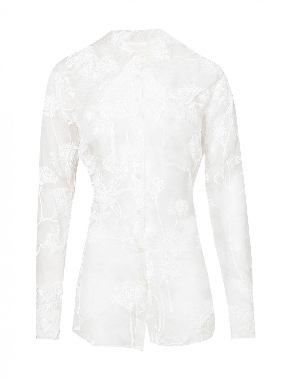 Блуза из шелка с узором и карманами Nina Ricci  –  Общий вид  – Цвет:  Белый