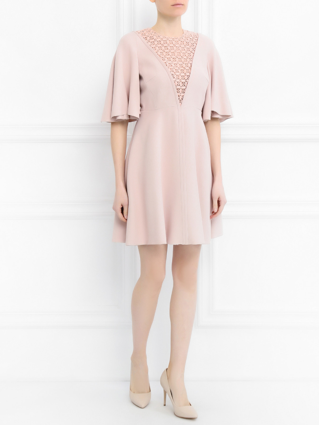 Платье-мини с отделкой из кружева Giambattista Valli  –  Модель Общий вид  – Цвет:  Розовый