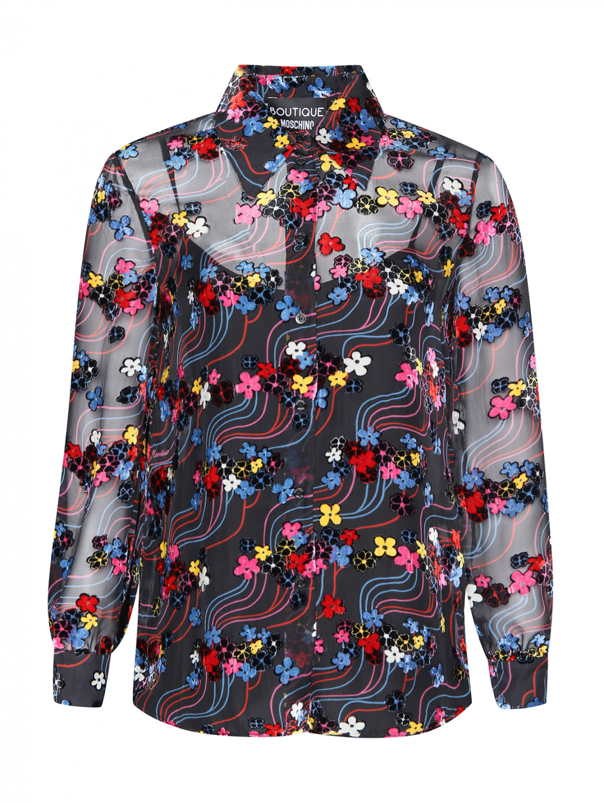Блуза из смешанного шелка с узором Moschino Boutique  –  Общий вид  – Цвет:  Узор