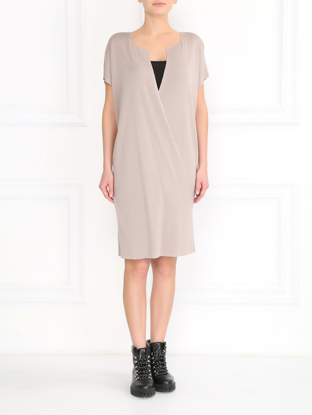 Платье из шелка и льна Jil Sander  –  Модель Общий вид  – Цвет:  Серый