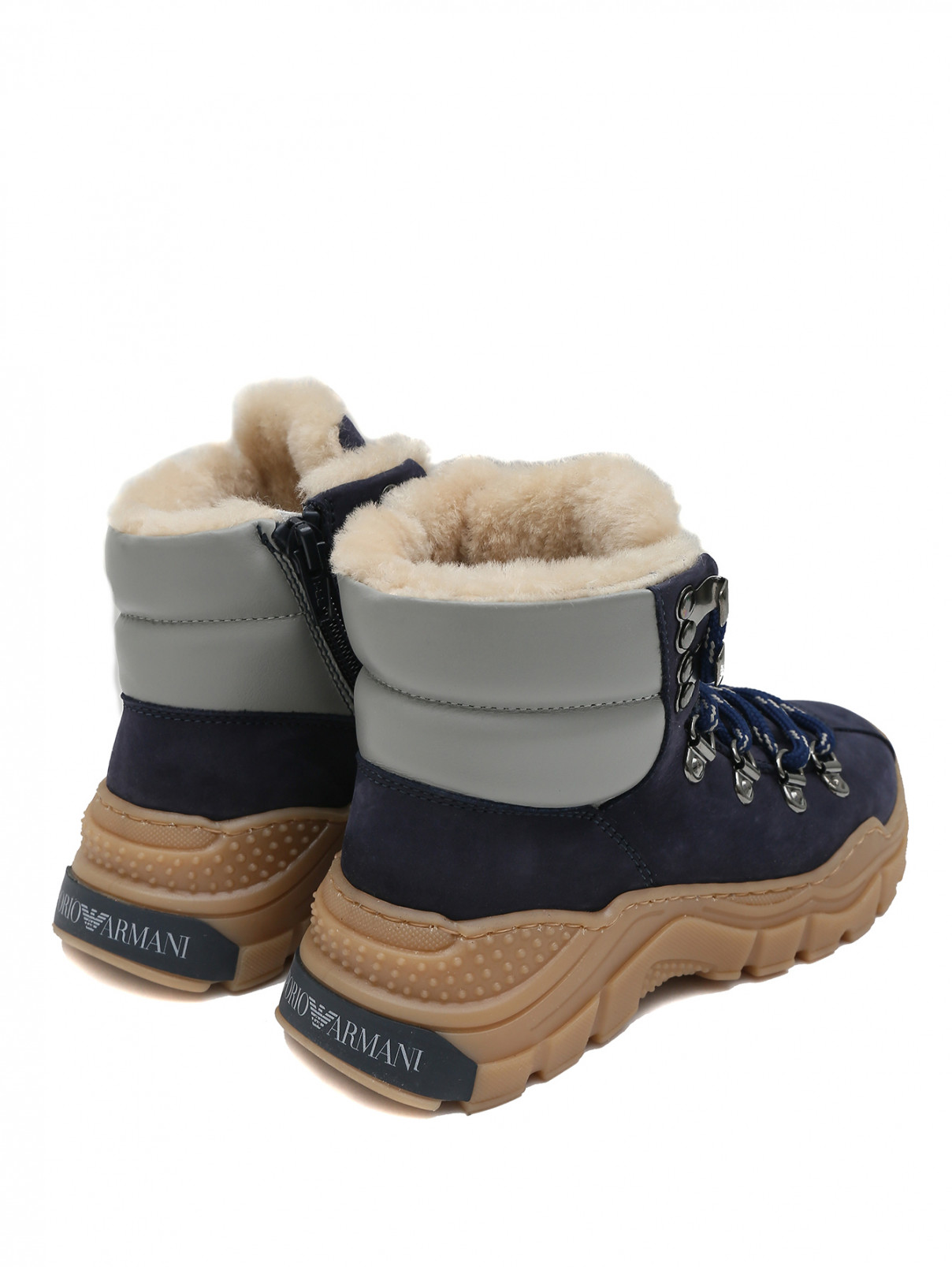 Утепленные ботинки на шнурках Emporio Armani  –  Обтравка2  – Цвет:  Синий