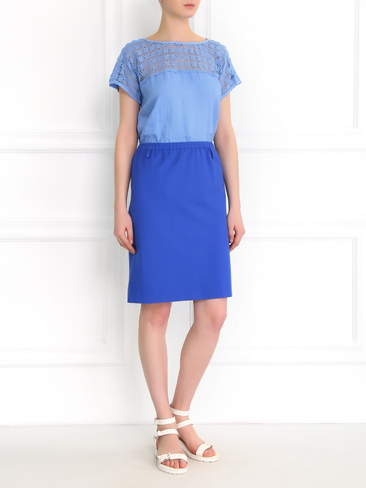 Трикотажная юбка на резинке Jil Sander  –  Модель Общий вид  – Цвет:  Синий