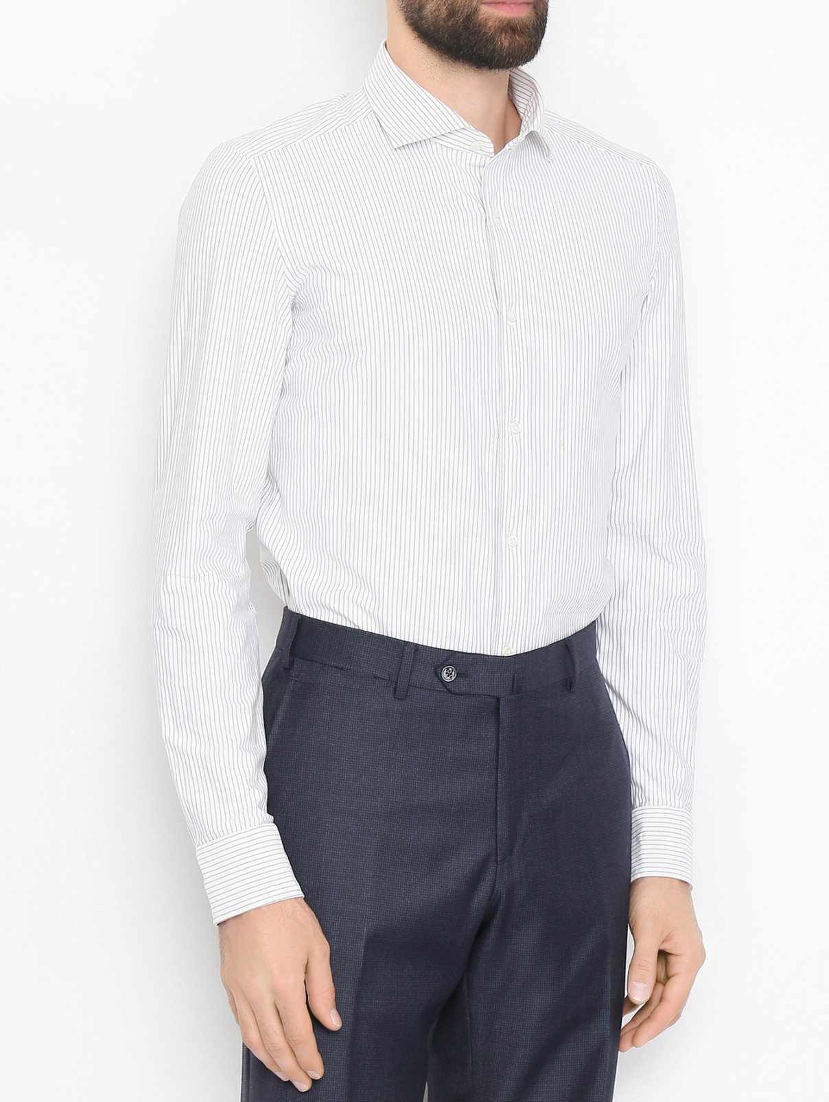 Рубашка из смешанного хлопка с узором "полоска" Giampaolo  –  МодельВерхНиз  – Цвет:  Белый