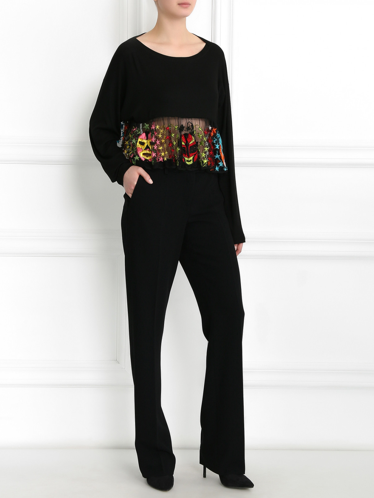 Укороченный топ с кружевными элементами Jean Paul Gaultier  –  Модель Общий вид  – Цвет:  Черный