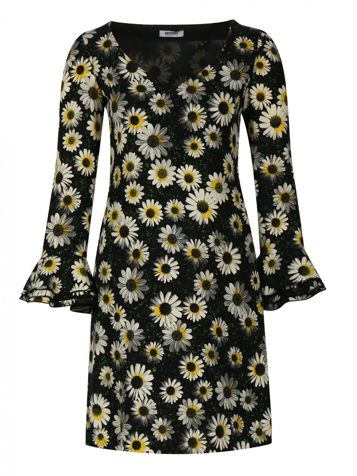 Платье-мини с цветочным узором Moschino Cheap&Chic  –  Общий вид  – Цвет:  Черный