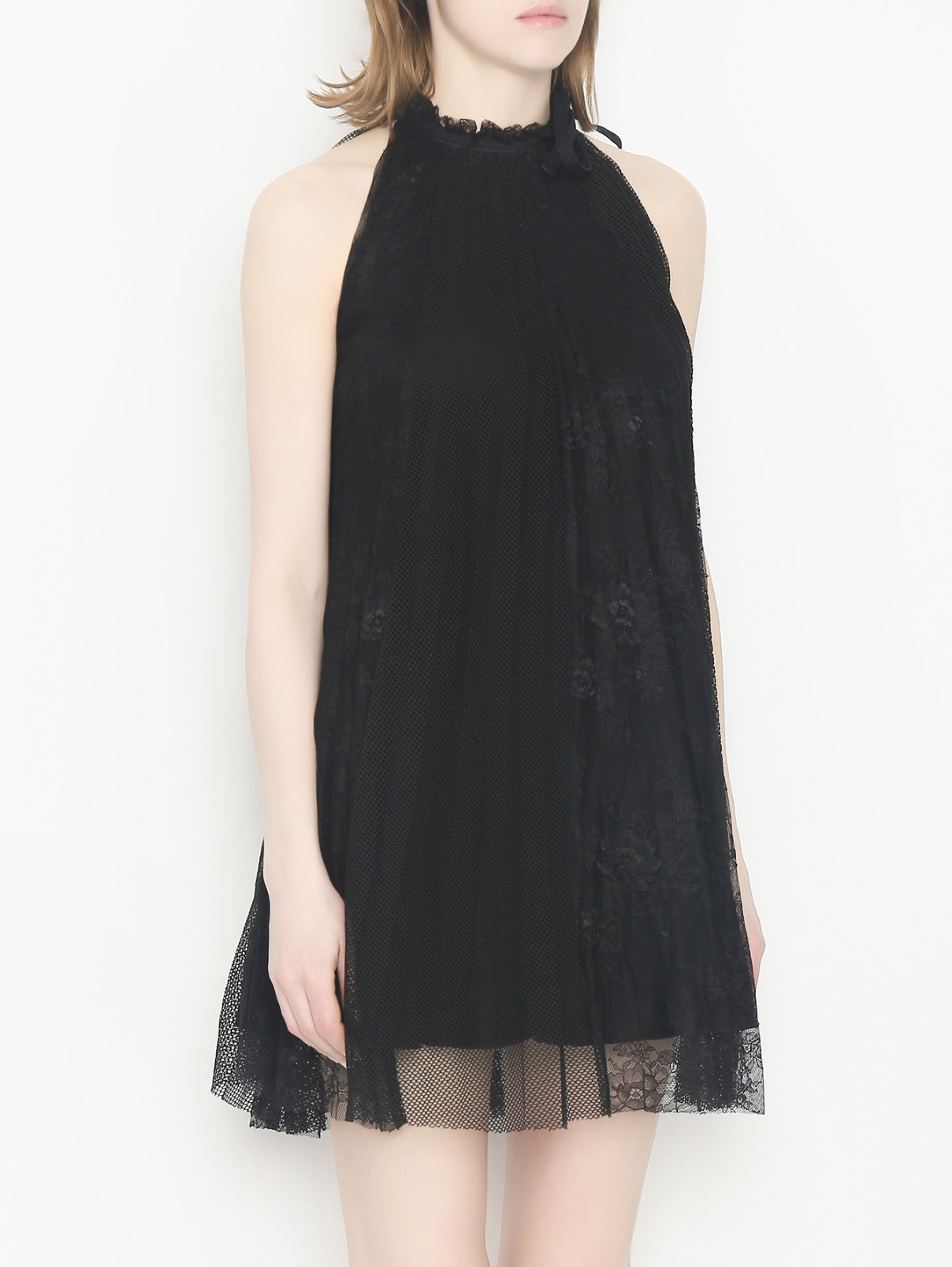 Платье-мини с кружевной отделкой Ermanno Ermanno Scervino  –  МодельВерхНиз  – Цвет:  Черный