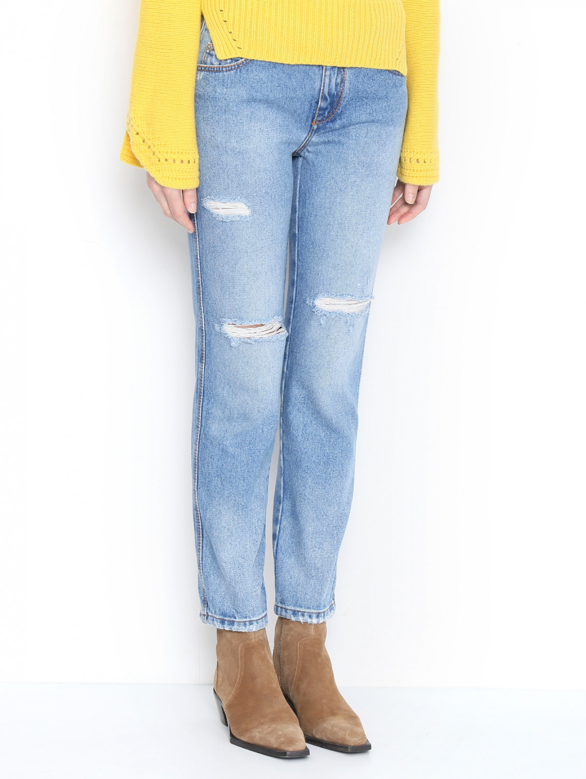 Укороченные джинсы с потертостями Ermanno Scervino  –  МодельВерхНиз  – Цвет:  Синий