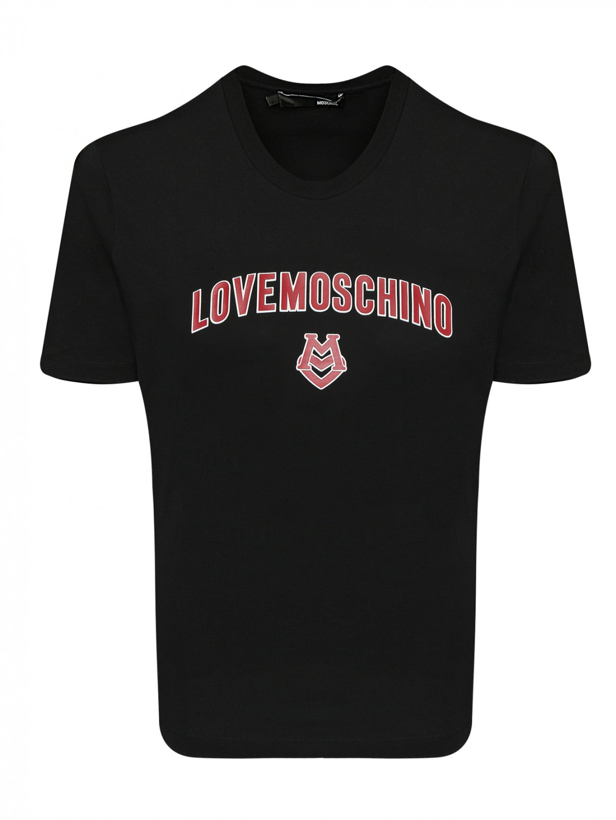 Футболка из хлопка с контрастным принтом Love Moschino  –  Общий вид  – Цвет:  Черный