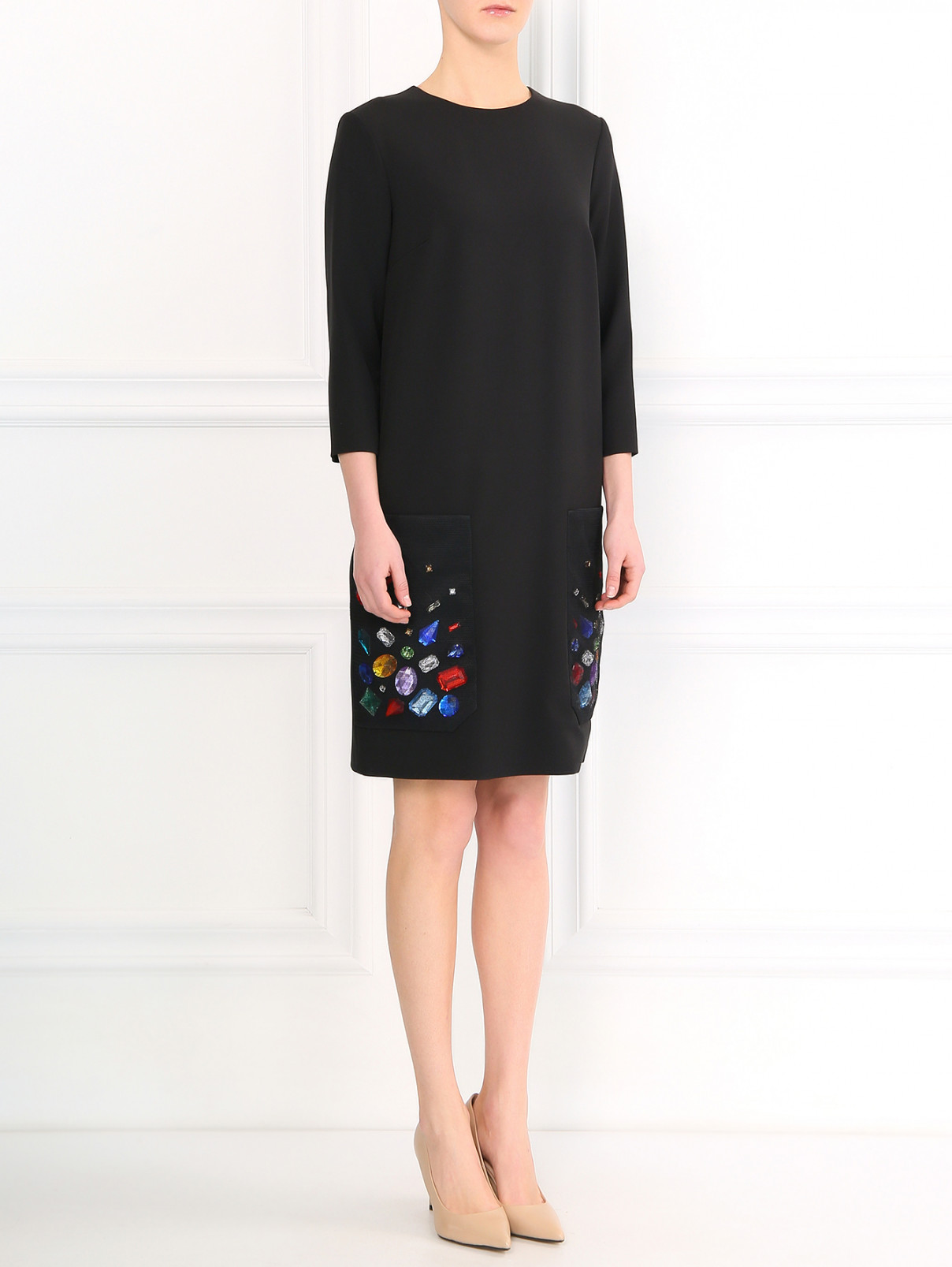 Платье-мини, декорированное кристаллами A La Russe  –  Модель Общий вид  – Цвет:  Черный