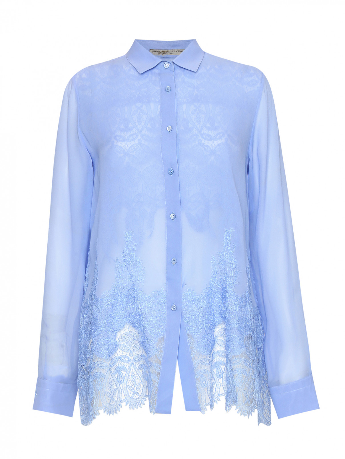 Блуза из шелка с кружевом Ermanno Scervino  –  Общий вид  – Цвет:  Синий