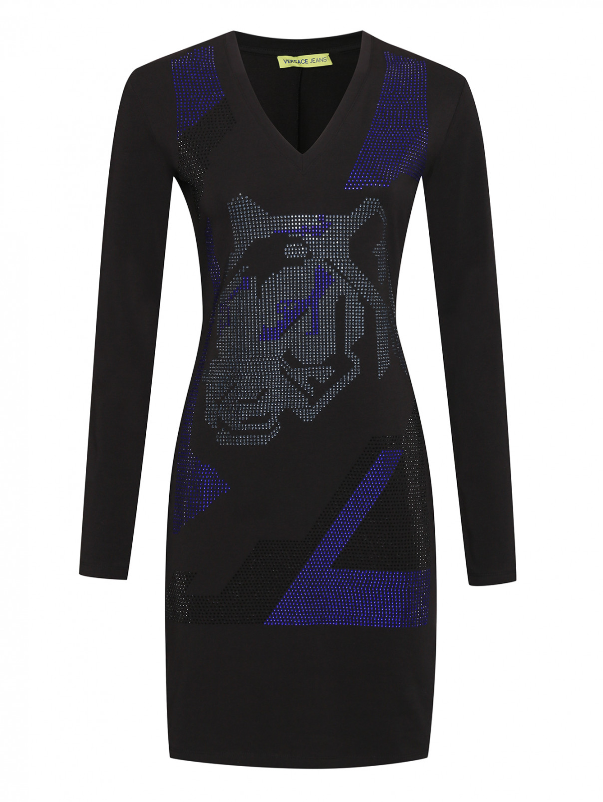 Трикотажное платье с аппликацией Versace Jeans  –  Общий вид  – Цвет:  Черный