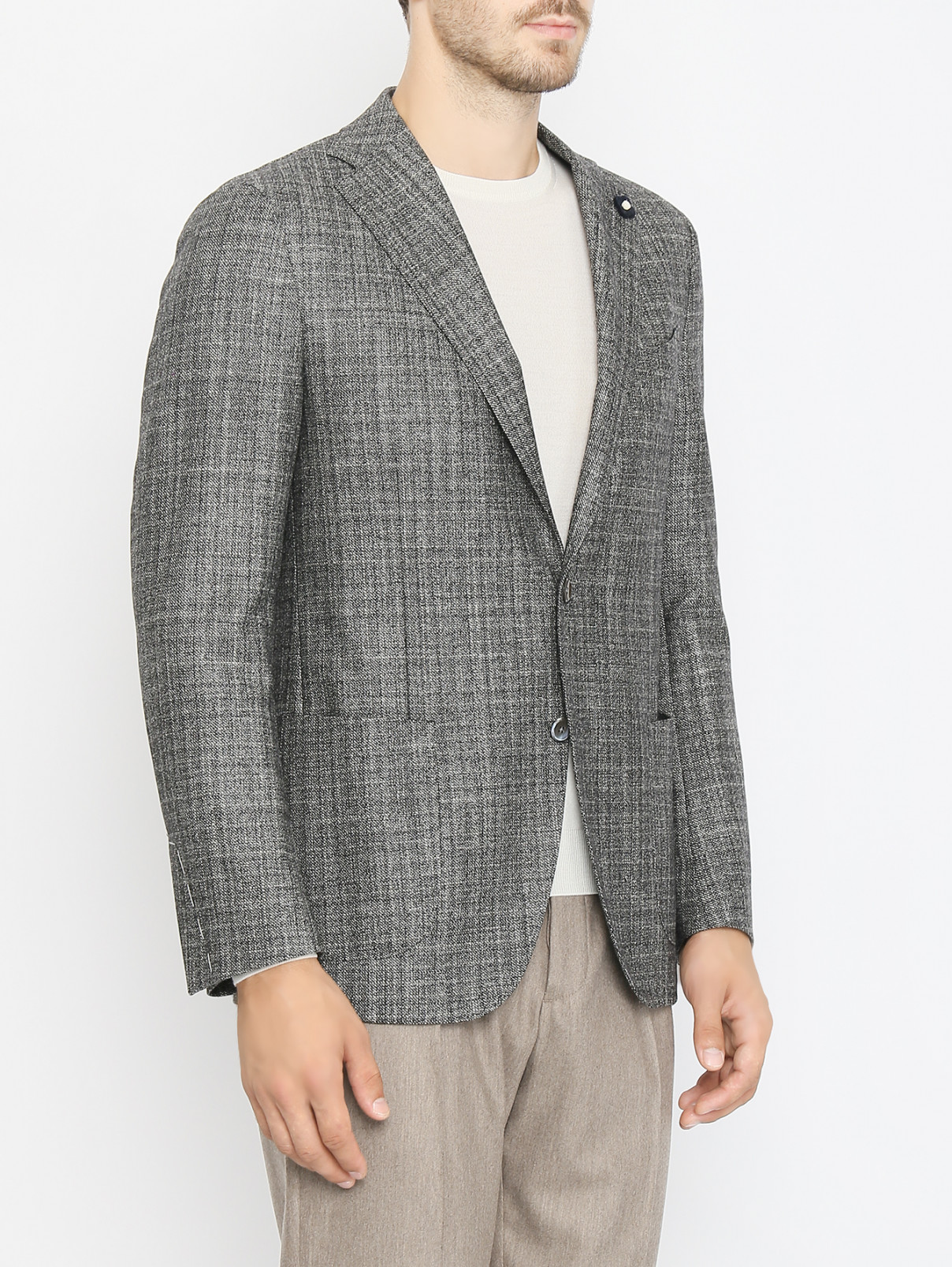 Пиджак из шерсти с узором LARDINI  –  МодельВерхНиз  – Цвет:  Серый