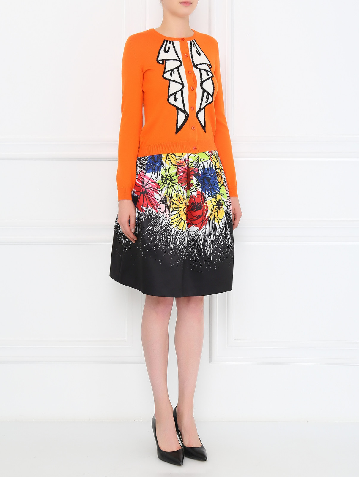 Кардиган из шерсти с принтом Moschino Boutique  –  Модель Общий вид  – Цвет:  Оранжевый