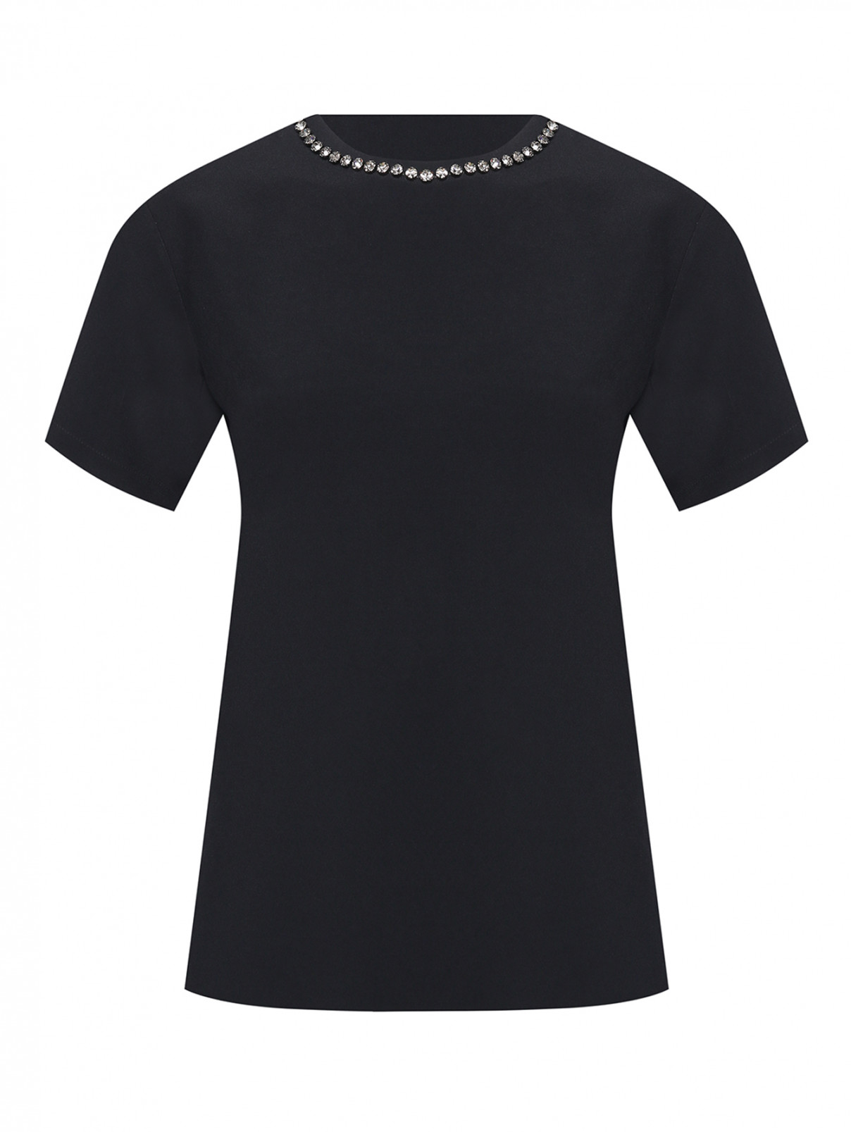Блуза с коротким рукавом, декорированная кристаллами N21  –  Общий вид  – Цвет:  Черный