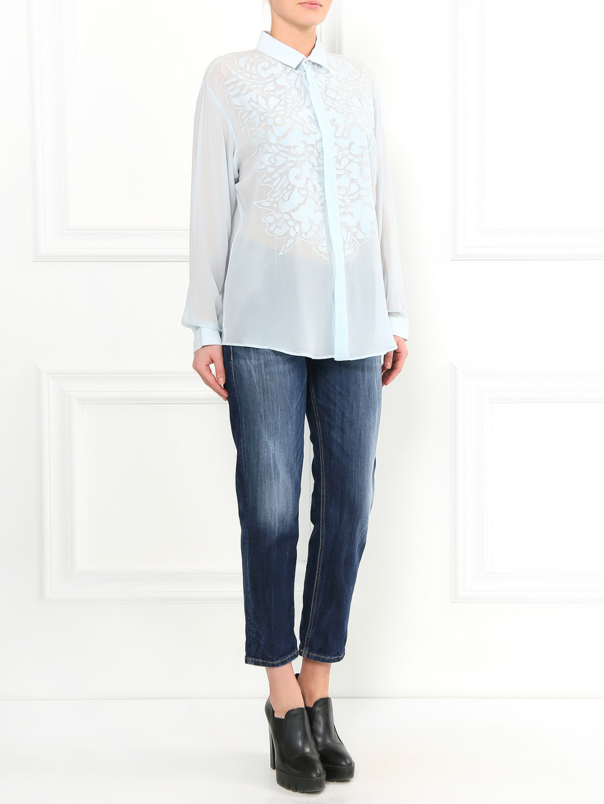 Шелковая блуза с вышивкой Barbara Bui  –  Модель Общий вид  – Цвет:  Зеленый