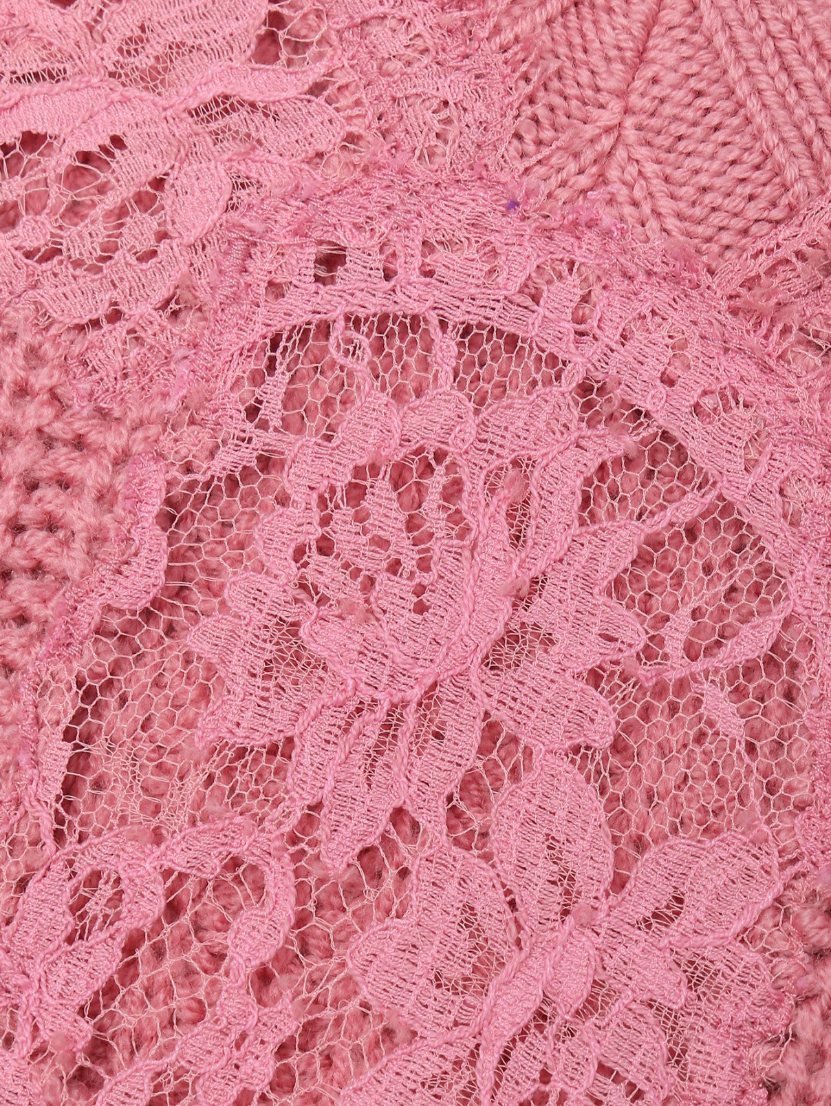 Джемпер крупной вязки с кружевной отделкой Ermanno Firenze  –  Деталь  – Цвет:  Розовый
