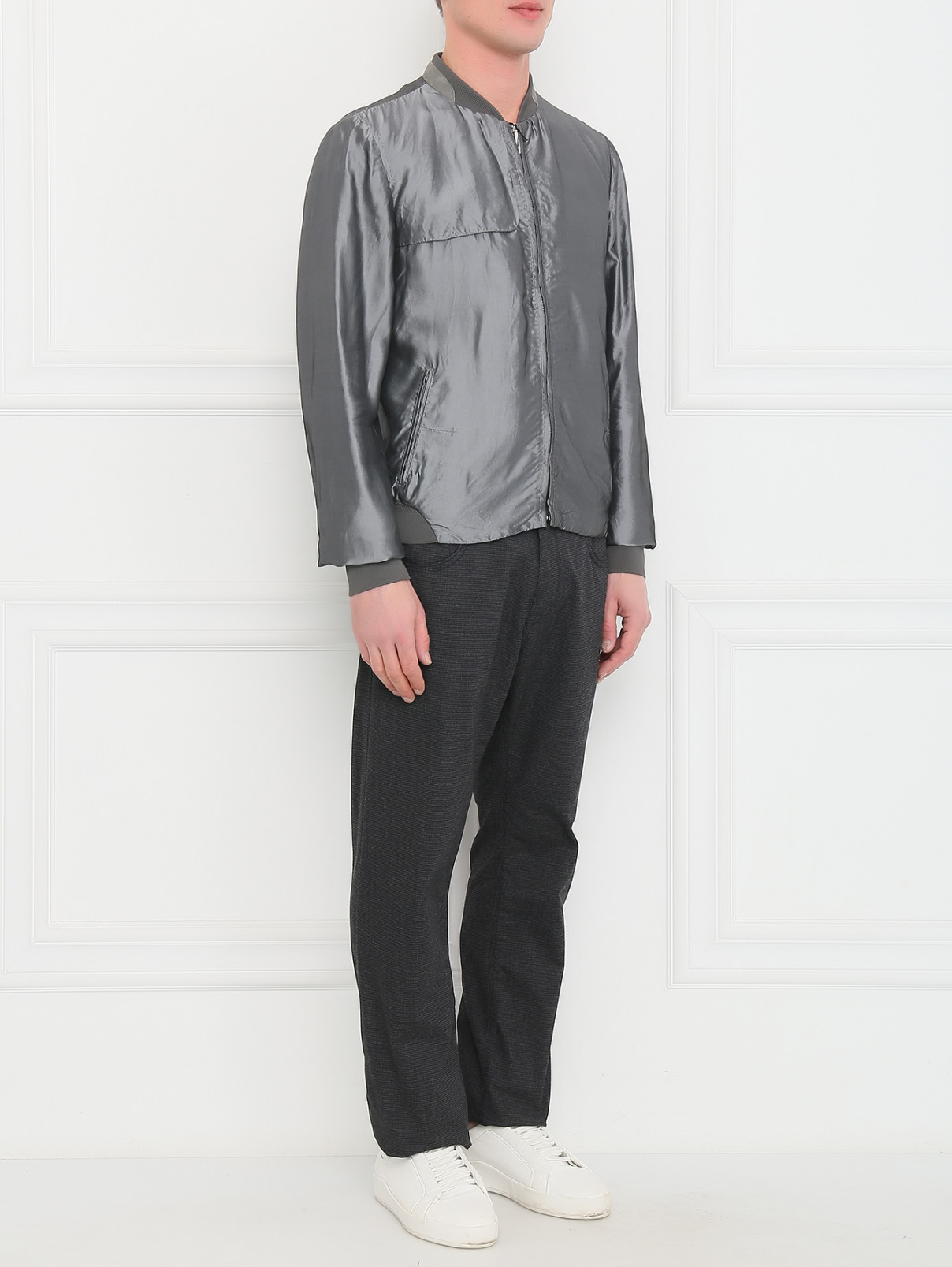 Куртка-бомбер на молнии с боковыми карманами Costume National  –  Модель Общий вид  – Цвет:  Серый