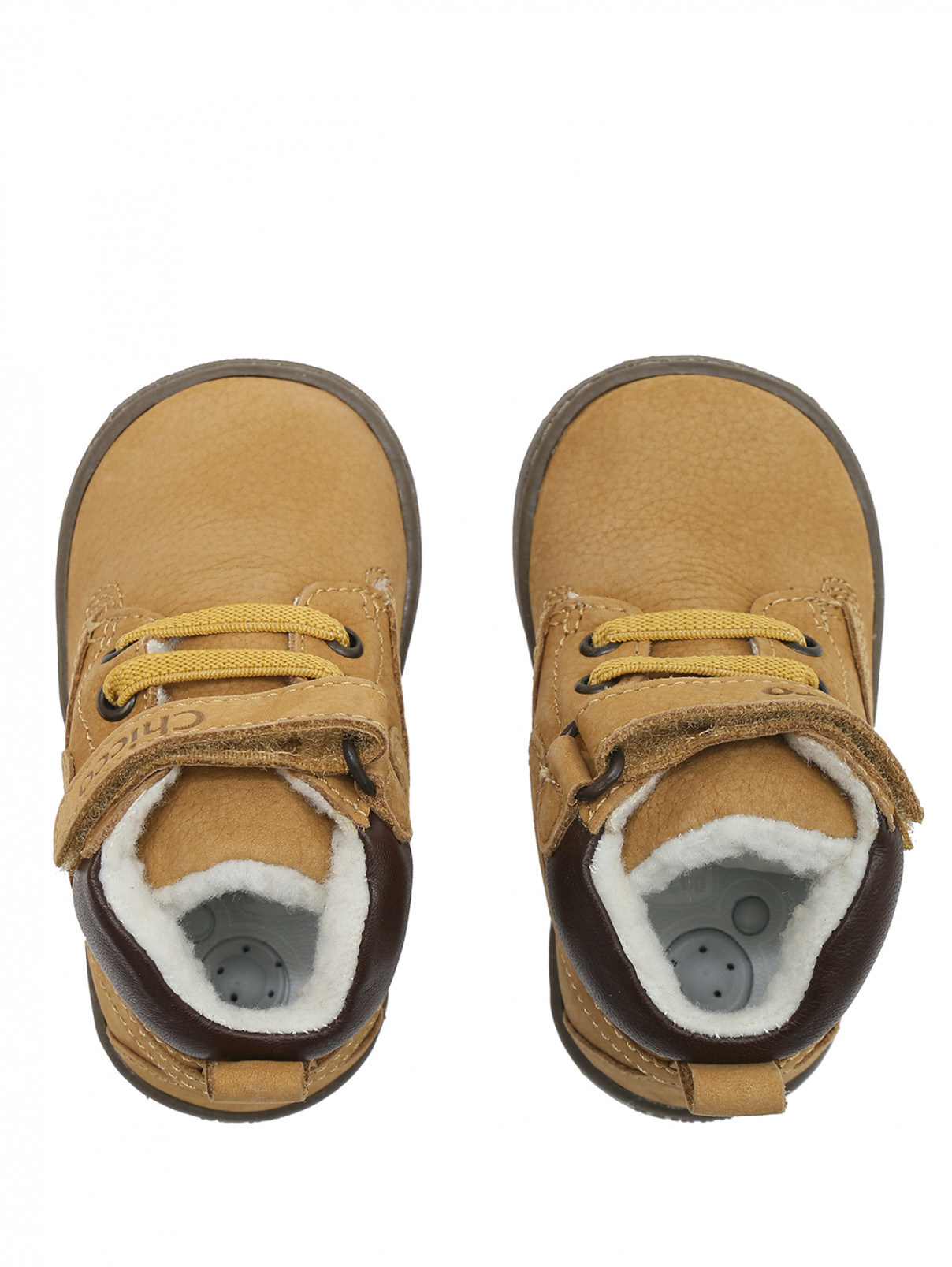 Утепленные замшевые ботинки на шнурках и липучке Chicco  –  Обтравка4  – Цвет:  Бежевый